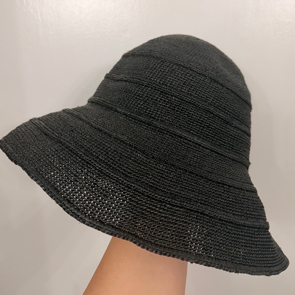 Janessa Leone Zeke Straw Bucket Hat Black Size Small - Picture 4 of 5